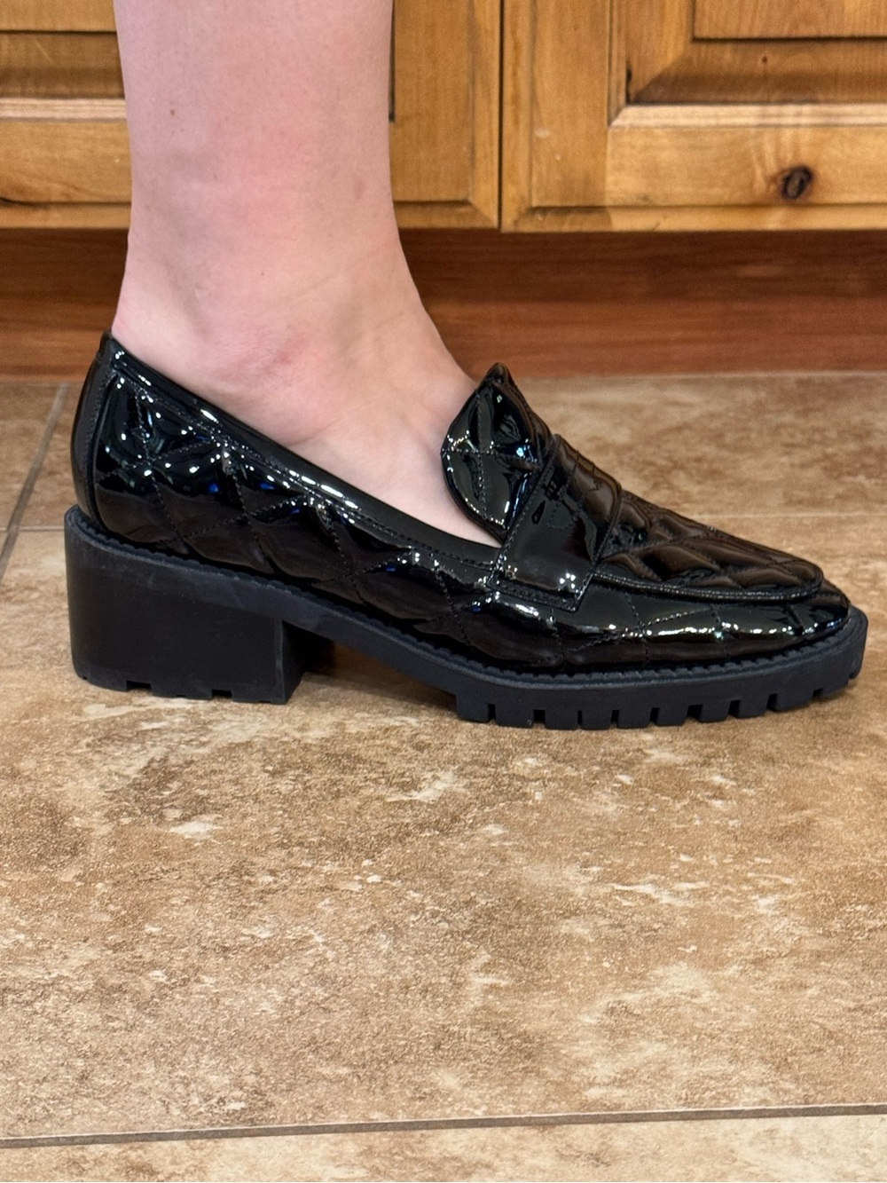 Marc Fisher Glossy Black Quilted Patent Loafer